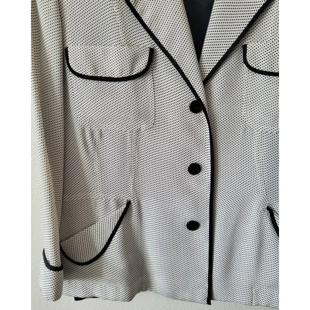 Jones New York Black Polk-a-Dot White Blazer Dress Jacket, Sz. Approx. 6
